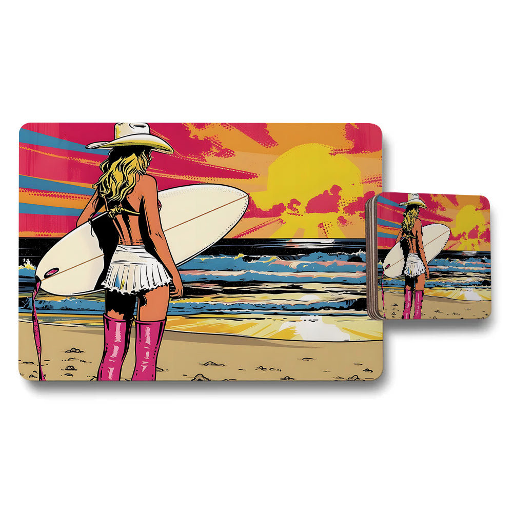 Surfing Sunset Beach Themed Placemat And Coaster Set