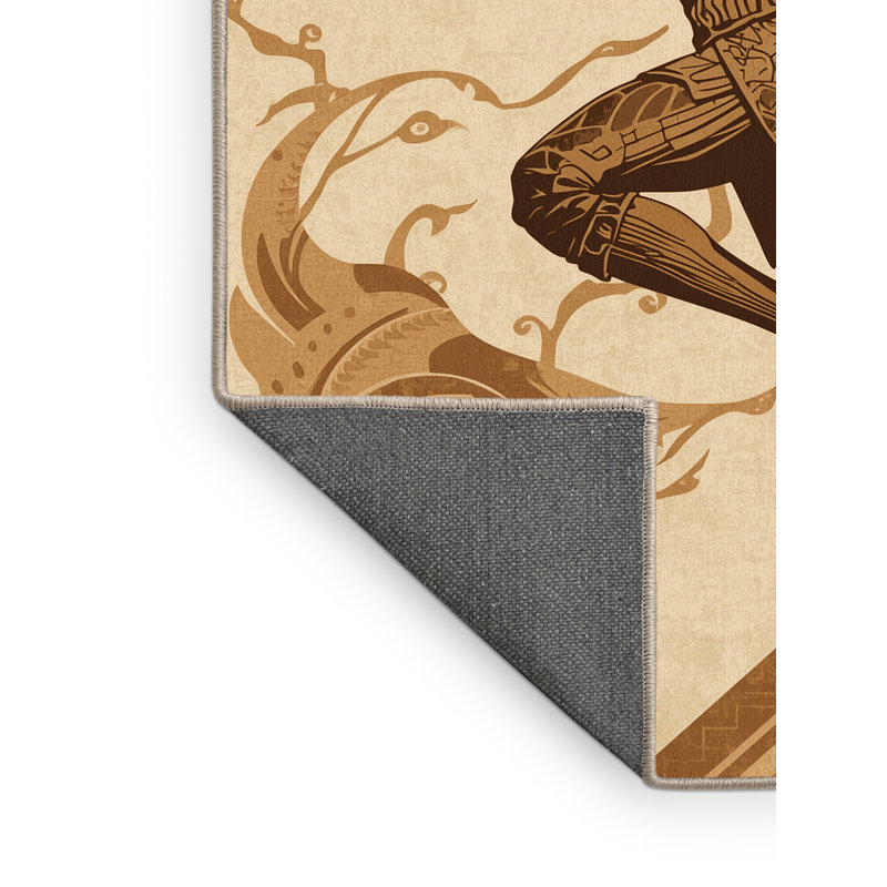 Soft Plush Durgin Myrmidon Warrior Classic Oriental Area Rug in Brown – Beige Binding, 6x9