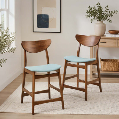 Chaises de comptoir élégantes avec dossiers incurvés et revêtement en tissu, ensemble de 2 pour cuisines et bars modernes