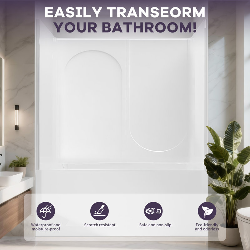 60" W x 30" D x 60" H Shower and Tub Surround Kit, 4-Piece Waterproof Acrylic Solid Surface Shower Walls, Tile Replacement No-Grout Installation Over Existing Tile or Drywall, White