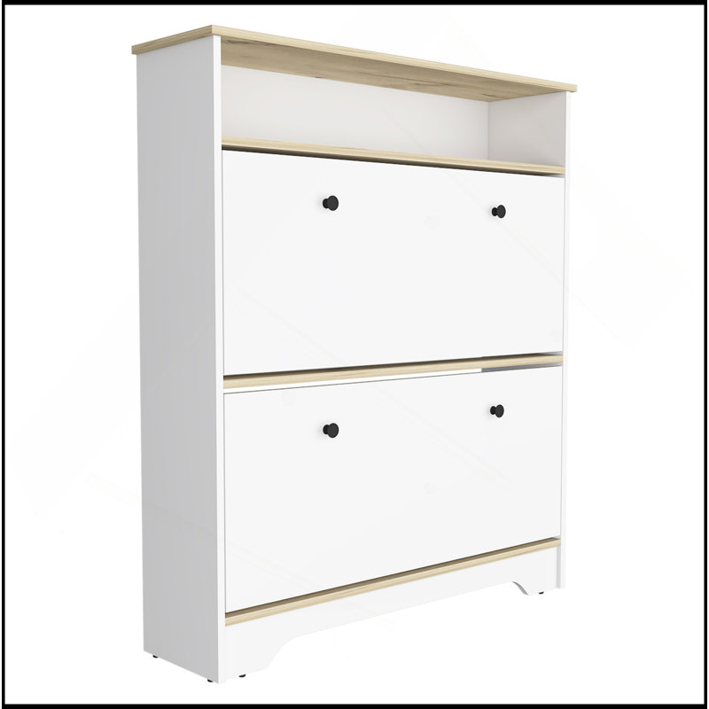 Range-chaussures H 46 po, une tablette de rangement ouverte, deux tiroirs de rangement internes, deux portes