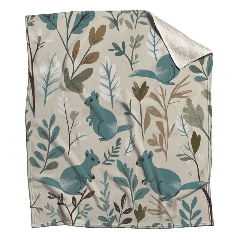 Couvertures écureuil bleu sarcelle avec feuilles, L 60 po x H 80 po