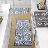 Feya Machine Woven Synthetic Damask Aera Rug in Blue/White