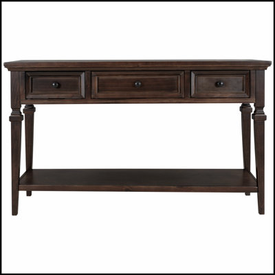 Classic Retro Style Console Table with Three Drawers and Open Bottom Shelf, Easy Assembly, Navy