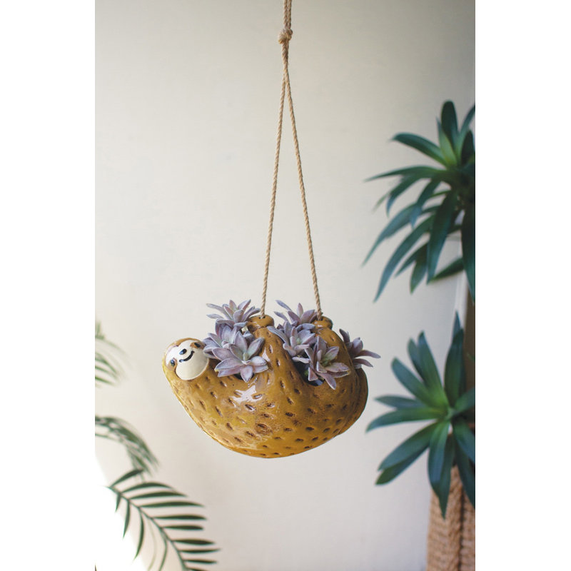  Ceramic Hanging Sloth Planter 6" H Animal Planter for Small Plants