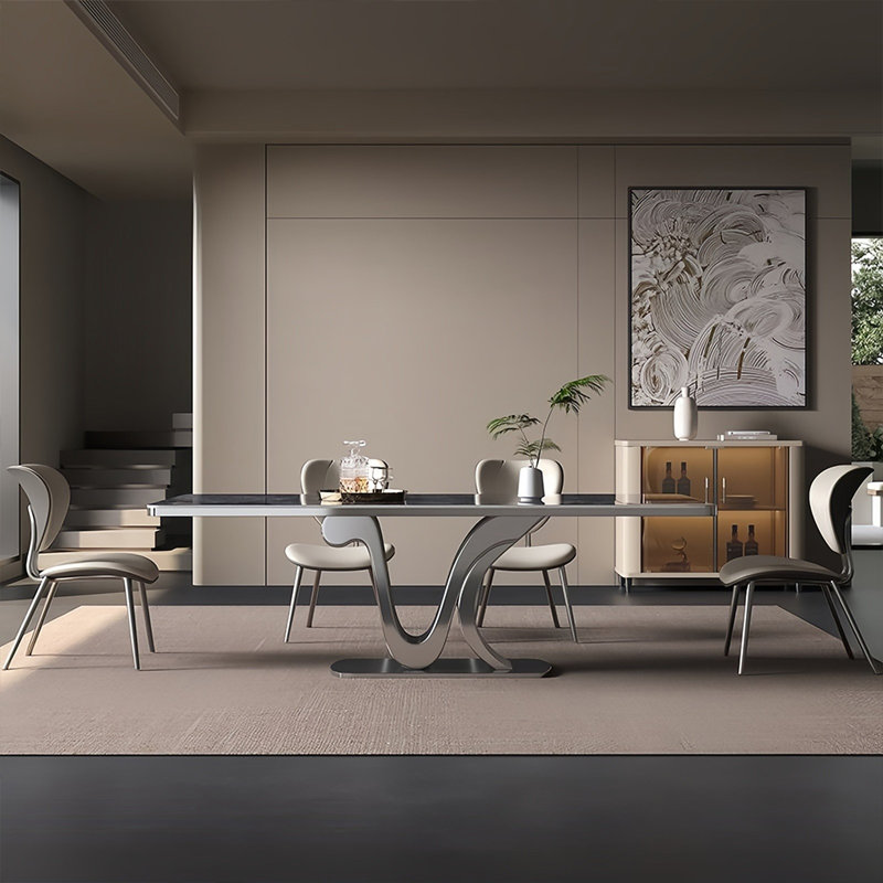 Luxury Rectangular Rock Slab Dining Table Sets, 29.5"H x 70.8"L x 35.4"W