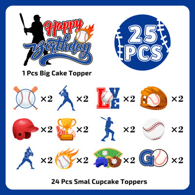 Décoration de baseball, 24 décorations pour petits gâteaux de baseball
