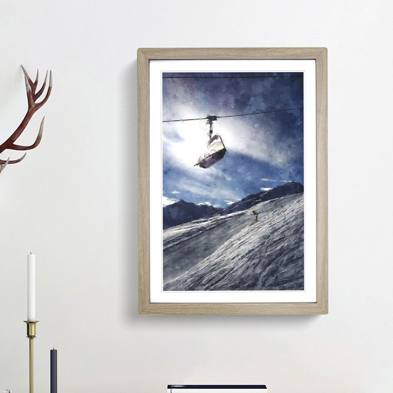 Ski Lift in the Alps - Picture Frame Painting Print, 87cm H x 62cm W x 2cm D, Oak Framed