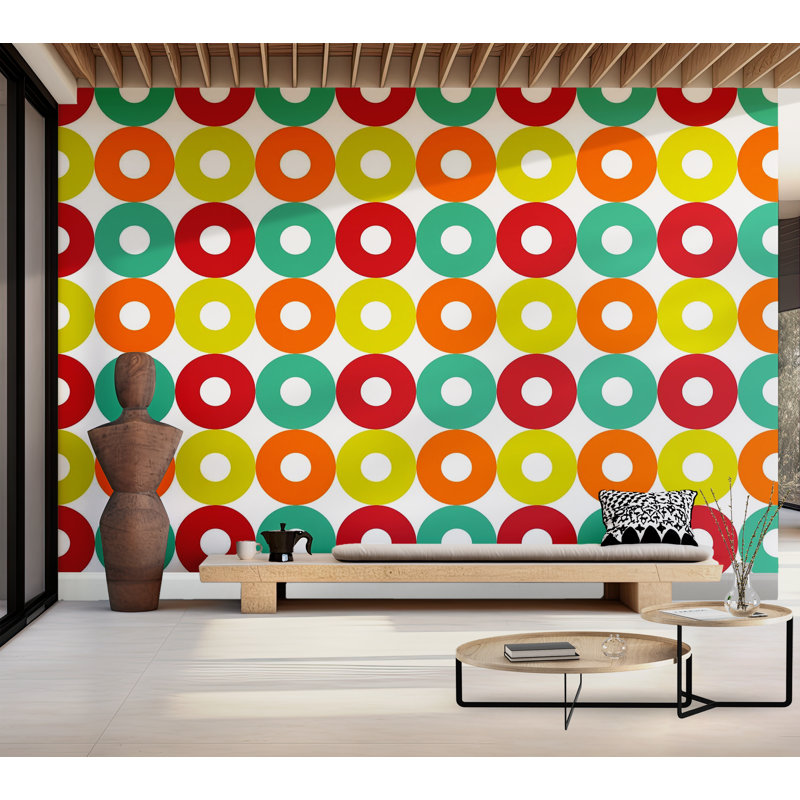 Papier peint de qualité supérieure - Motif de cercles rétro, L 40 po x l 60 po
