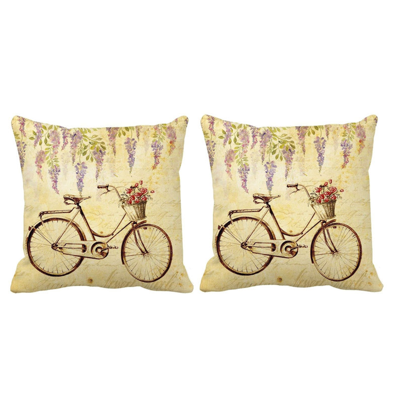 Housse de coussin bicyclette avec glycine carrée