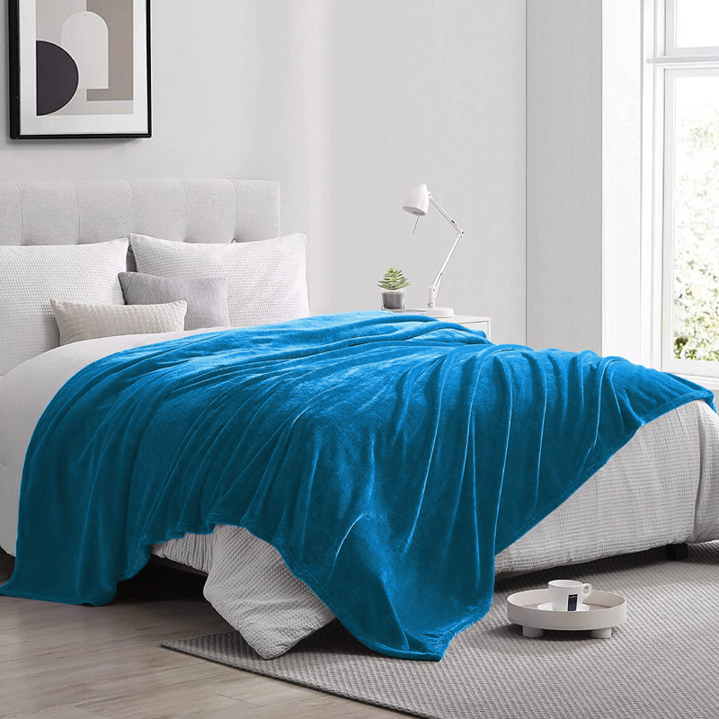 Climax Super Soft Reversible Mink Faux Plush Fur Fleece Blanket Throw, Teal, Single (3')