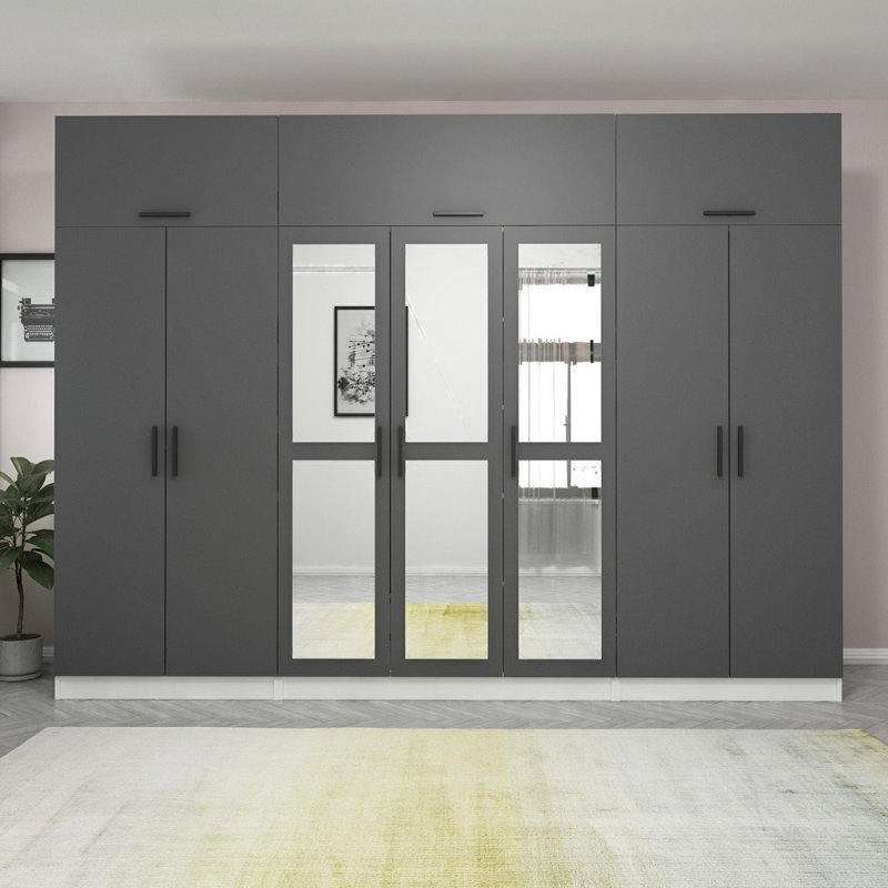 Elina 7 Door Manufactured Wood Wardrobe, 255cm H x 315cm W x 52cm D, Gray