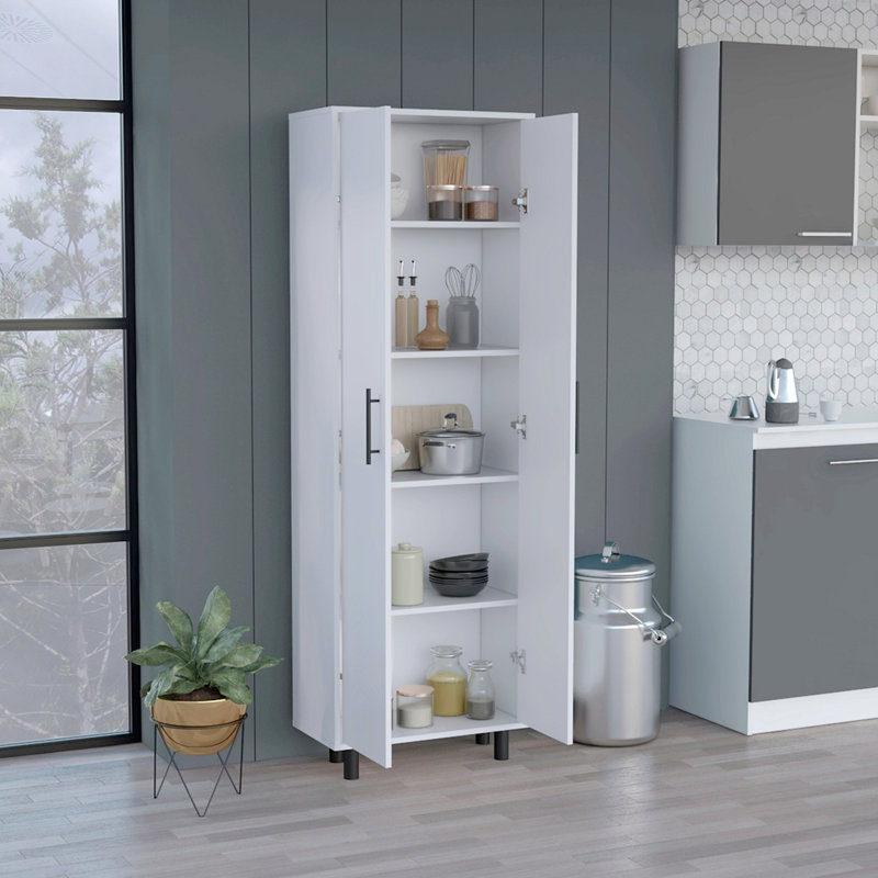 Armoire de rangement multi-rangement H 71 po, deux portes, cinq tablettes internes, Blanc
