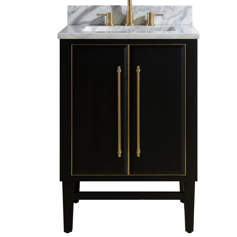Mason 24" Single Bathroom Vanity with Carrara Marble Top, Carrara White, Black, Matte Gold