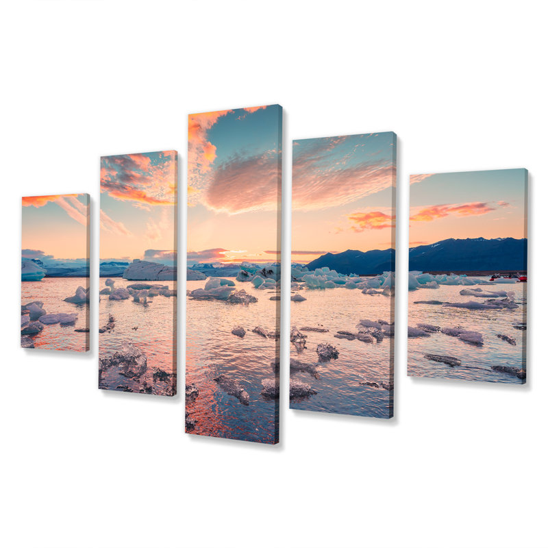 Coucher de soleil sur la mer de l'Alaska - impression d'art mural paysages - 5 panneaux