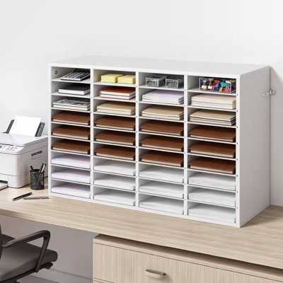 Literature Organizer, 36 Compartments Office Mailbox with Detachable Shelves, Wooden Mailbox Sorter with Particle Board, Countertop Office Home Storage Organizer for File, Document, Paper, White