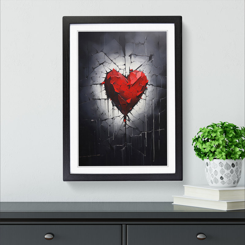Love Heart Hard Edge - Single Picture Frame Print on Wood, Black Framed, 64cm H x 46cm W x 2cm D