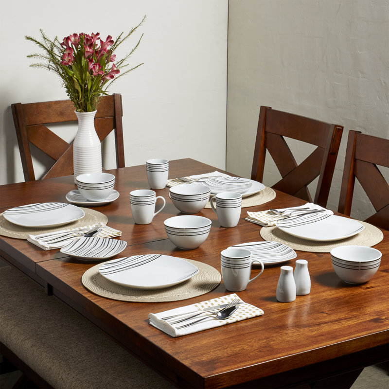 Justin White Porcelain Square Dinnerware Set, Service for 4