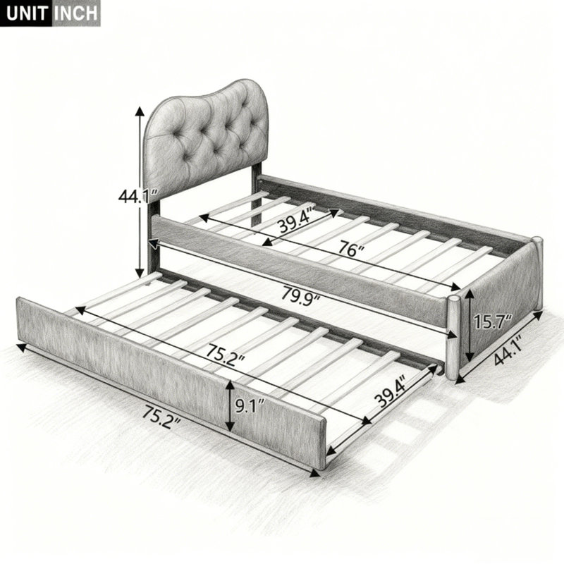Lit plateforme tapissier Berber, Gris, Lit simple