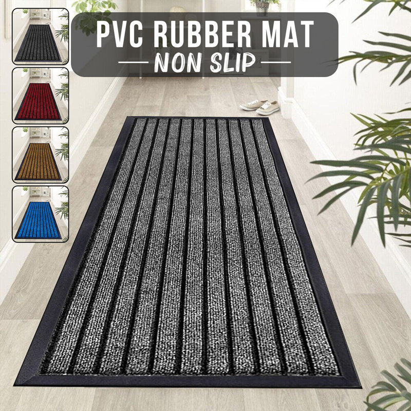 Kohner Non-Slip Indoor/Outdoor Hallway Kitchen Bedroom Rubber Door Mat, Rectangle 40 x 60 cm, Grey