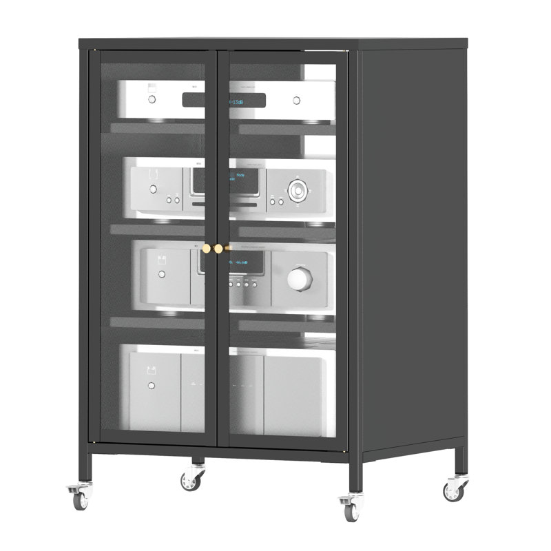 Meuble télé de 91 cm (35,8 po) avec 4 tablettes réglables, portes blindées, structure en acier robuste et roulettes verrouillables. Parfait pour un meuble de rangement haut dans votre salon ou votre centre de divertissement à domicile.