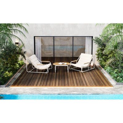 3 chaises longues de plage, beiges et blanches, avec une conception ergonomique pour la pelouse, la terrasse, la chaise longue d'extérieur près de la piscine de 3 tables d'appoint - beige et blanc, piscine