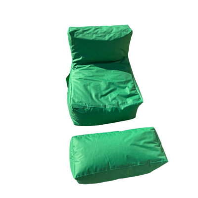Ensemble de sacs à billes de qualité supérieure (2 pièces), vert | 100% polyester et tissu imperméable | Fauteuil à billes: 29,5 po x 27,6 po x 37,4 po | Tuffet: 29,5 po x 13,8 po x 13,8 po | Housse amovible zippée, perles en polystyrène recyclé, confortable et durable