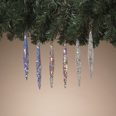 Glass Icicle Ornaments Set of 6 5.5"H