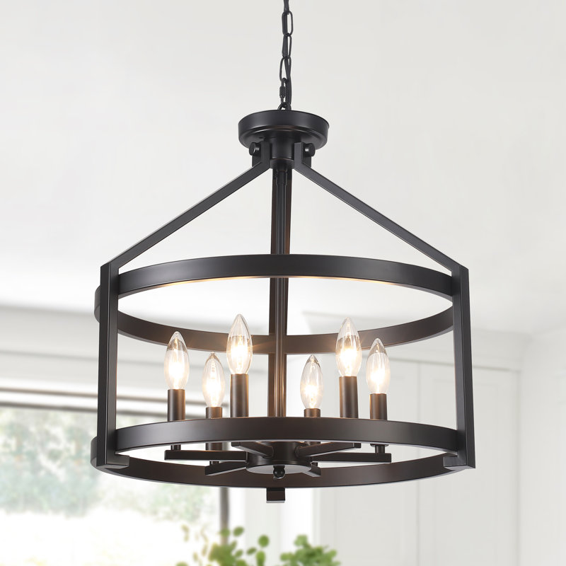 6- Light 23.1" Dimmable Farmhouse Round Cage Chandelier, Matte Black