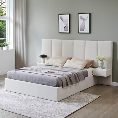 Upholstered Lift Storage Bed Frame with Hotel-Style Headboard, Queen Size & King Size Bed Frame, Sprung  Slats, Velvet Headboard and Drawers, Gas Lift Hydraulic Support, No Box Spring Needed