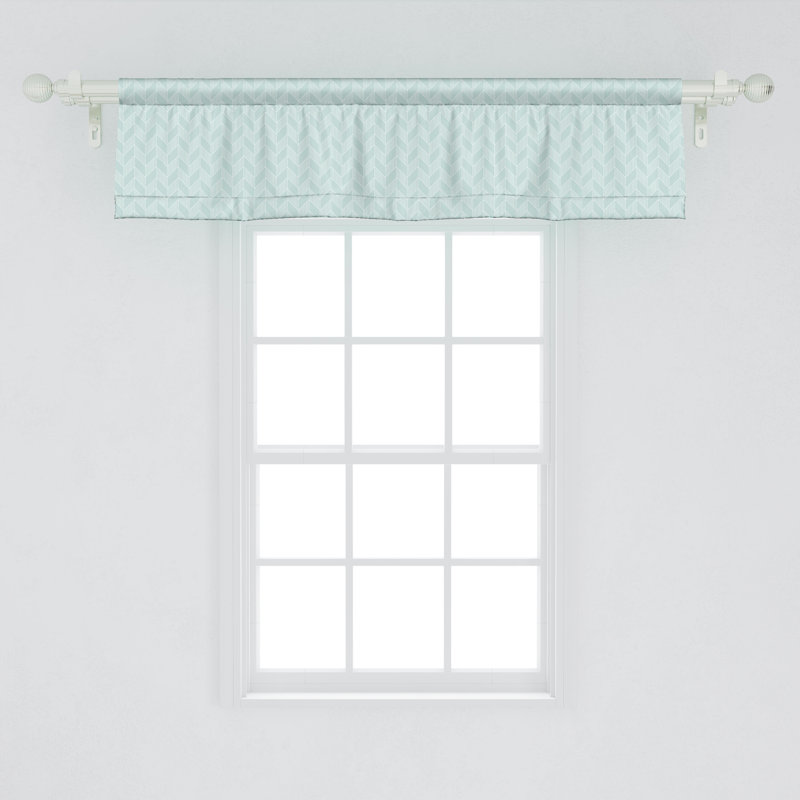 Seafoam and White Satin Geometric Rod Pocket Valance Set