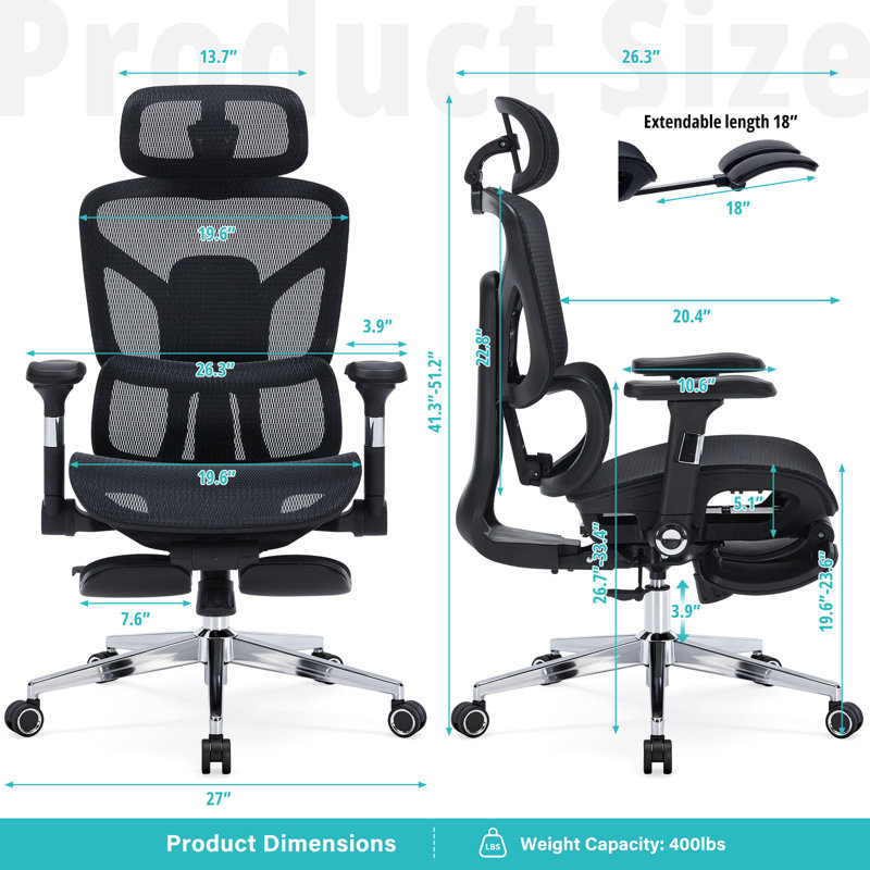 Ergonomic Full Mesh Executive Office Chair with 3D Lumbar Support, Reclining Desk Chair with Retractable Footrest, Adjustable Headrest & Multifunctional Armrests, 400lbs