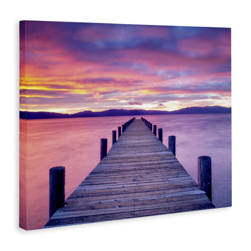 «Purple Sunset Dock», art mural par Dennis Frates, H 16 po x l 20 po