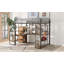 Lit mezzanine double en métal avec escalier de rangement et petite armoire, bureau intégré et tablettes de rangement-748899530