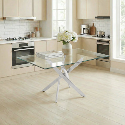59.06" W x 35.43" D Dining Table Glass Silver Tempered Glass