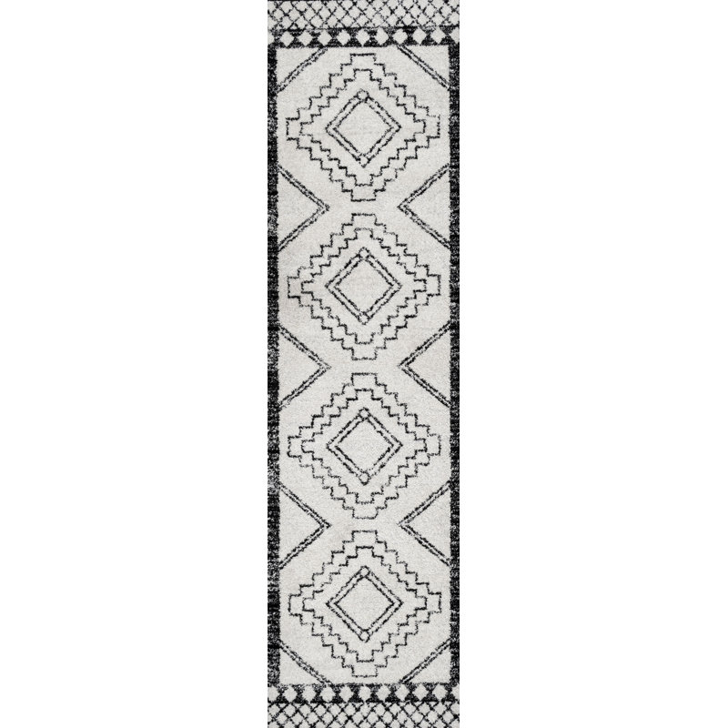 Amir Moroccan Beni Souk Cream/Black Rug, Runner 2'3" x 8'