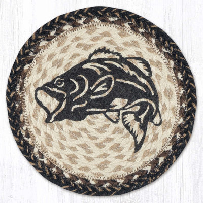  Big Mouth Bass Printed Round Jute Trivet 10"x10" Rustic Hot Pad
