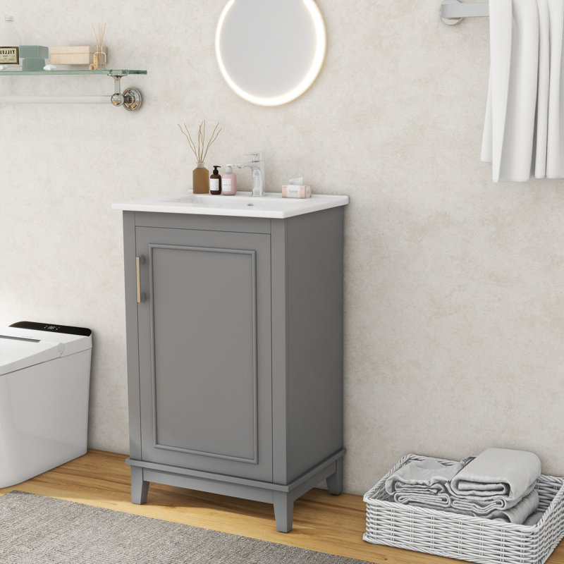 Meuble-lavabo simple 20 po avec plateau en céramique Ratnam, Gris