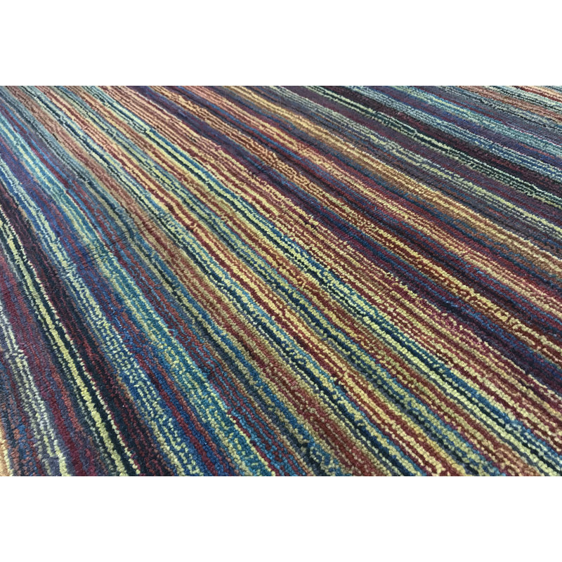 Wool Striped Area Rug in Yellow/Maroon/Green
