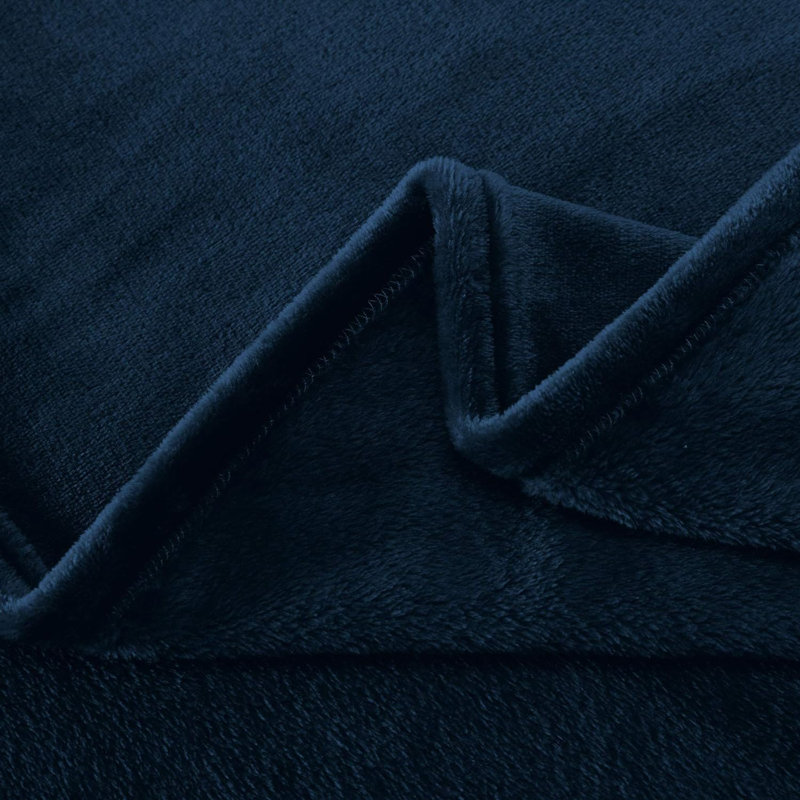  Jeté doux en flanelle, L 90 po x L 90 po, Bleu marine