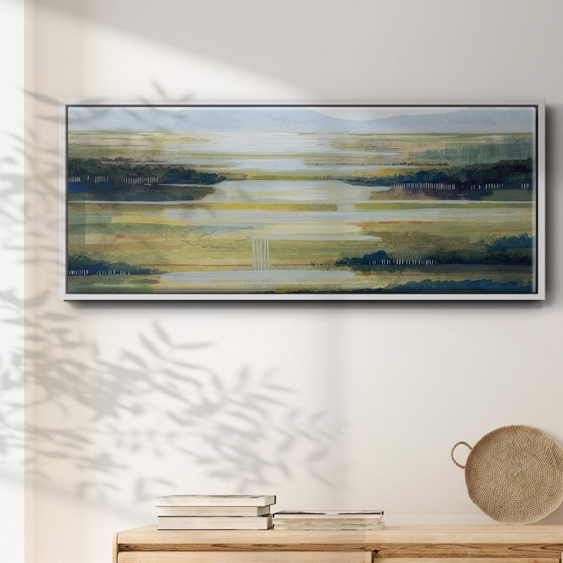 Lime Strata I- Framed Canvas, 20" H x 50" W