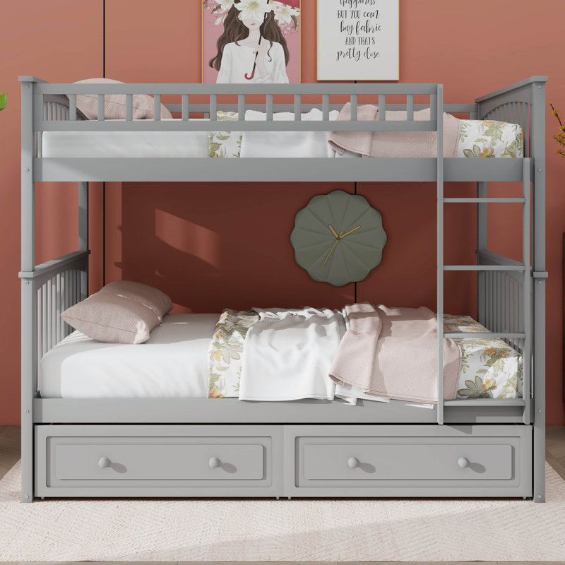 Kelmend Bunk Bed With Drawers, Convertible Beds, Gray, Full Over Full