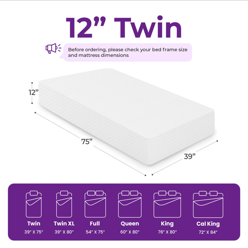 12" Medium Memory Foam Mattress, Twin