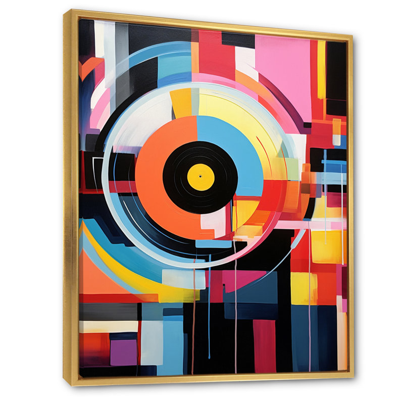 Popart, disque vinyle Reverie I sur toile, Cadre flottant doré, H 32 po x l 24 po x P 1 po