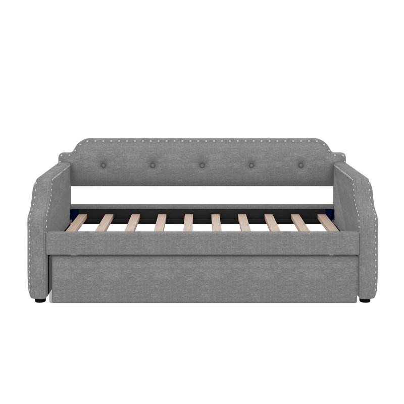 Twin Upholstered Daybed With Trundle, Gray
