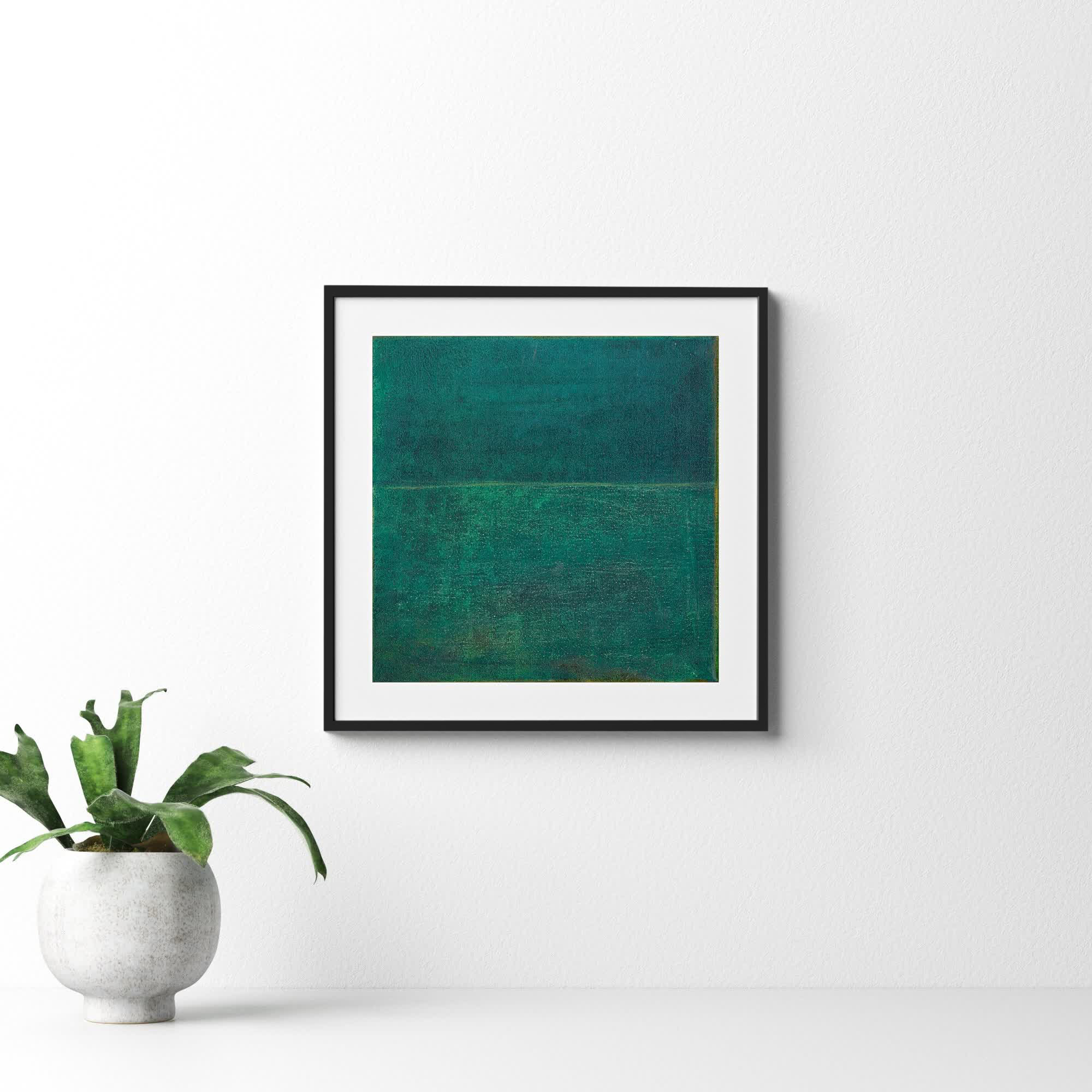 Green Zen I by Jodi Fuchs, 18.12" H x 18.12" W x 0.88" D, Black Framed Paper
