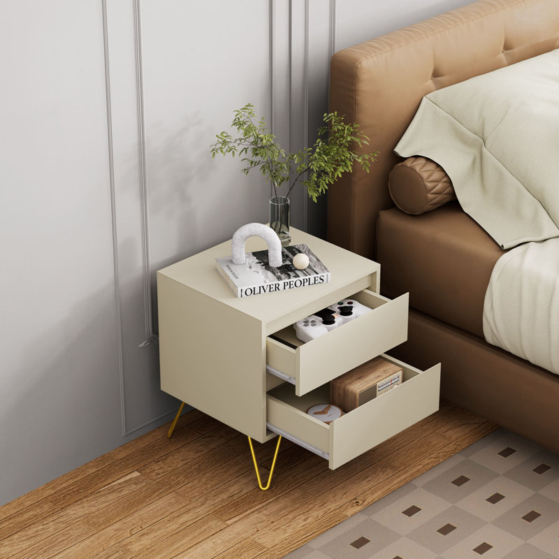 Almaas 45cm W Manufactured Wood Bedside Table, Cream