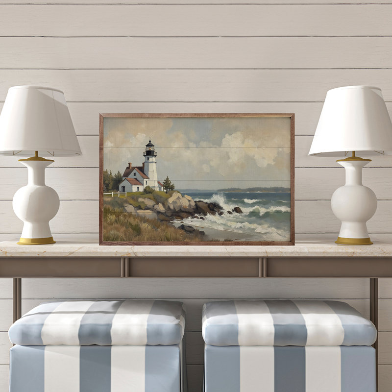 Phare avec vagues qui se brisent, H 10 po x l 16 po