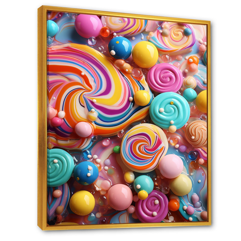 Coloré, bonbon sucré, élégance - art mural Pop Art, H 20 po x l 12 po x P 1 po, Cadre flottant doré