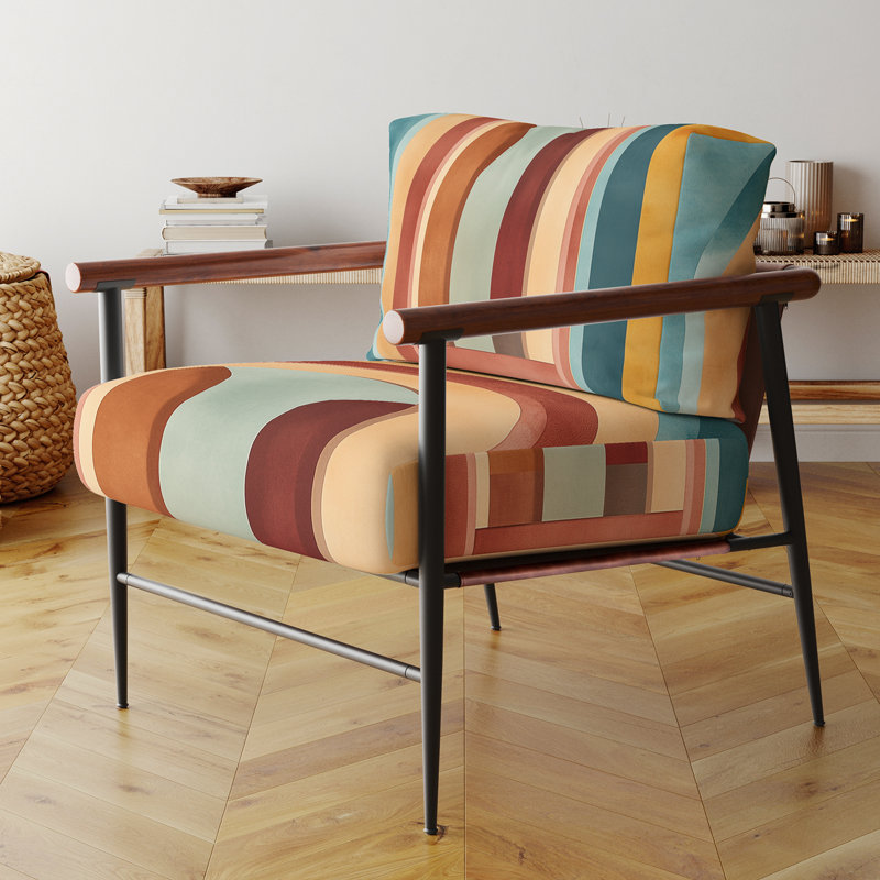 Fauteuil d'appoint géométrique abstrait, Bras ronds bruns